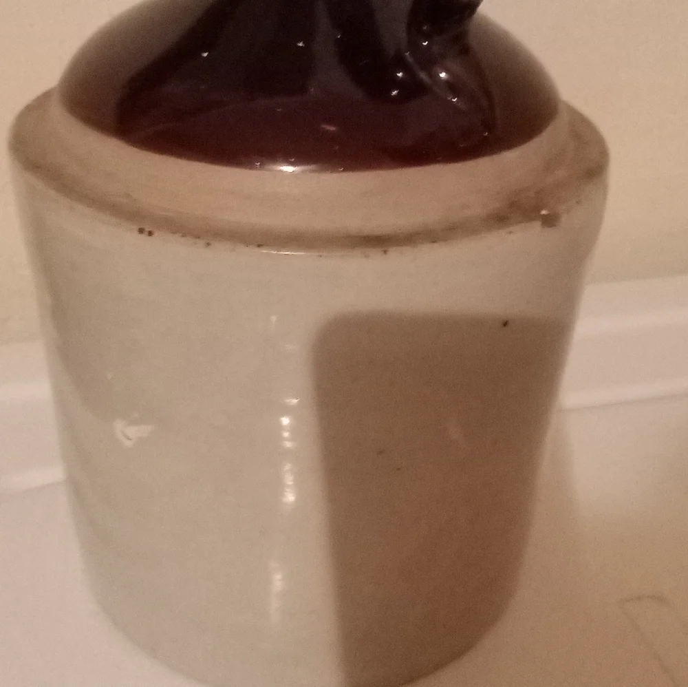 Antique Large stone ware jug pitcher with handle brown glaze 13 " farm housedon' - Picture 2 of 2